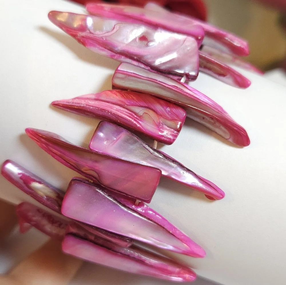 Pink Mother of Pearl Spikey Shell Stretch Bracelet HOT Pink Statement Bracelet